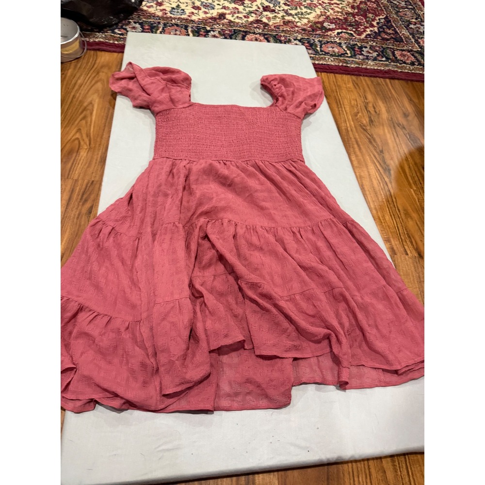 Cottagecore Womens Rewind Smocked Tiered Mini Dress L Rose Pink